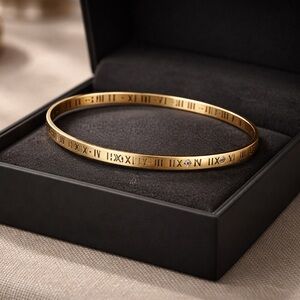 Roman Numeral Gold Bangle Bracelet